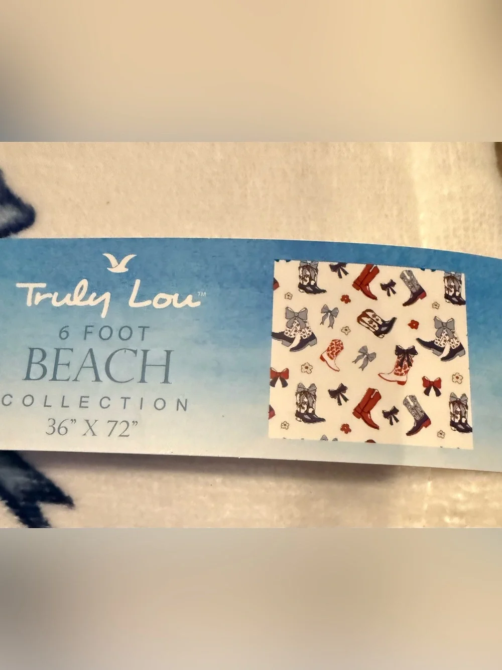 Super Cute Truly Lou Cowboy Boot & Bow Print Beach Towel- 36x72 inches- NWT